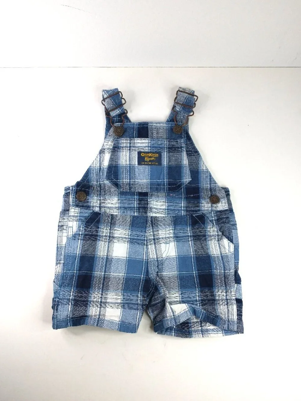 OshKosh B’gosh Vestbak Bib Overalls Blue Plaid Baby Infant 6M EUC